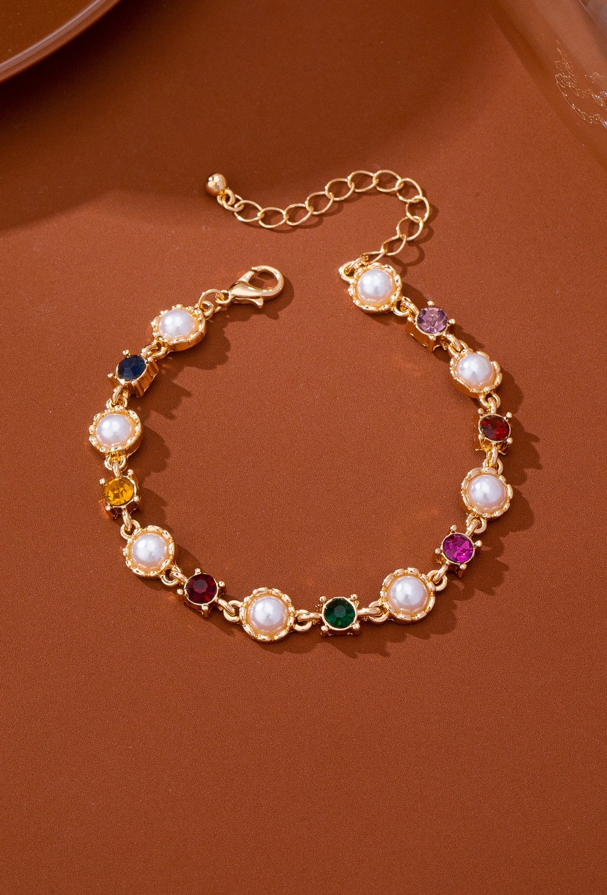 Multicolor Crystal & Pearl Tennis Bracelet