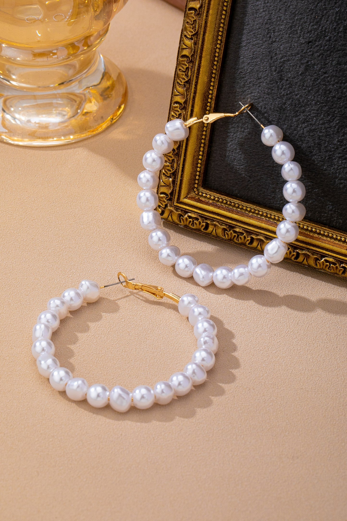 Pearl Beaded Hoop Earrings