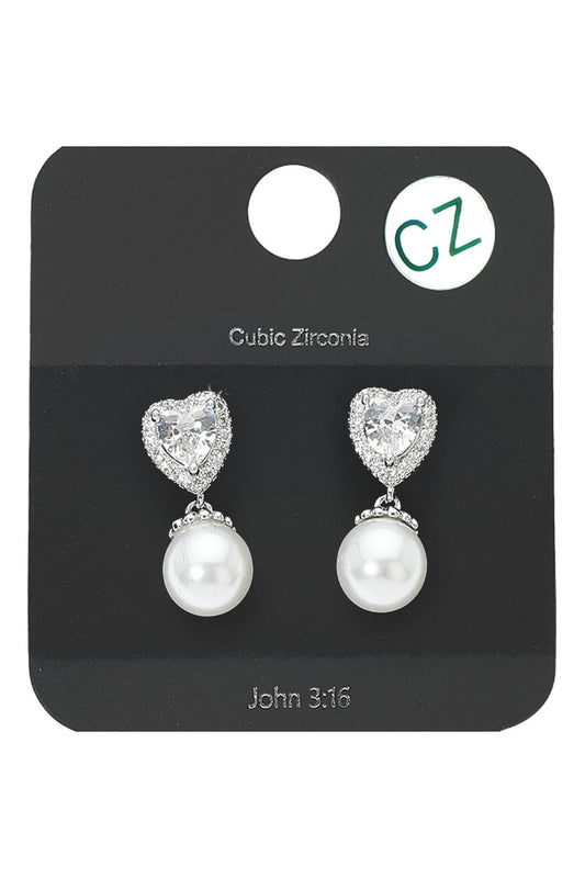 Heart Pearl Earrings - Clear