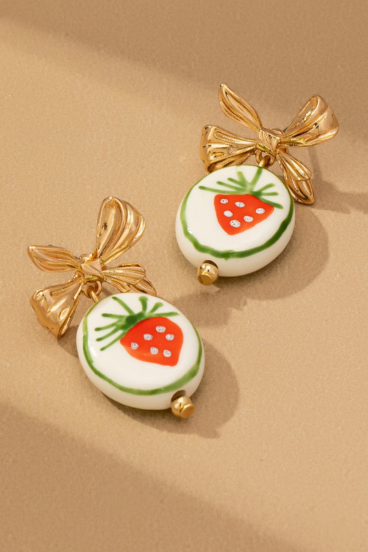 Strawberry Ceramic Bow Earrings