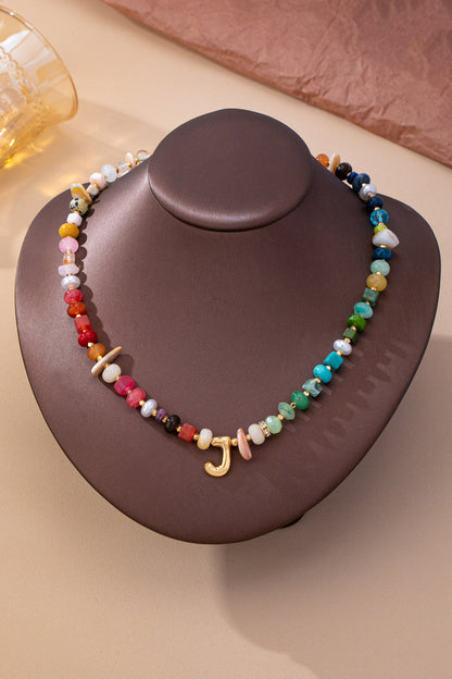Small Beaded Initial Charm Necklace