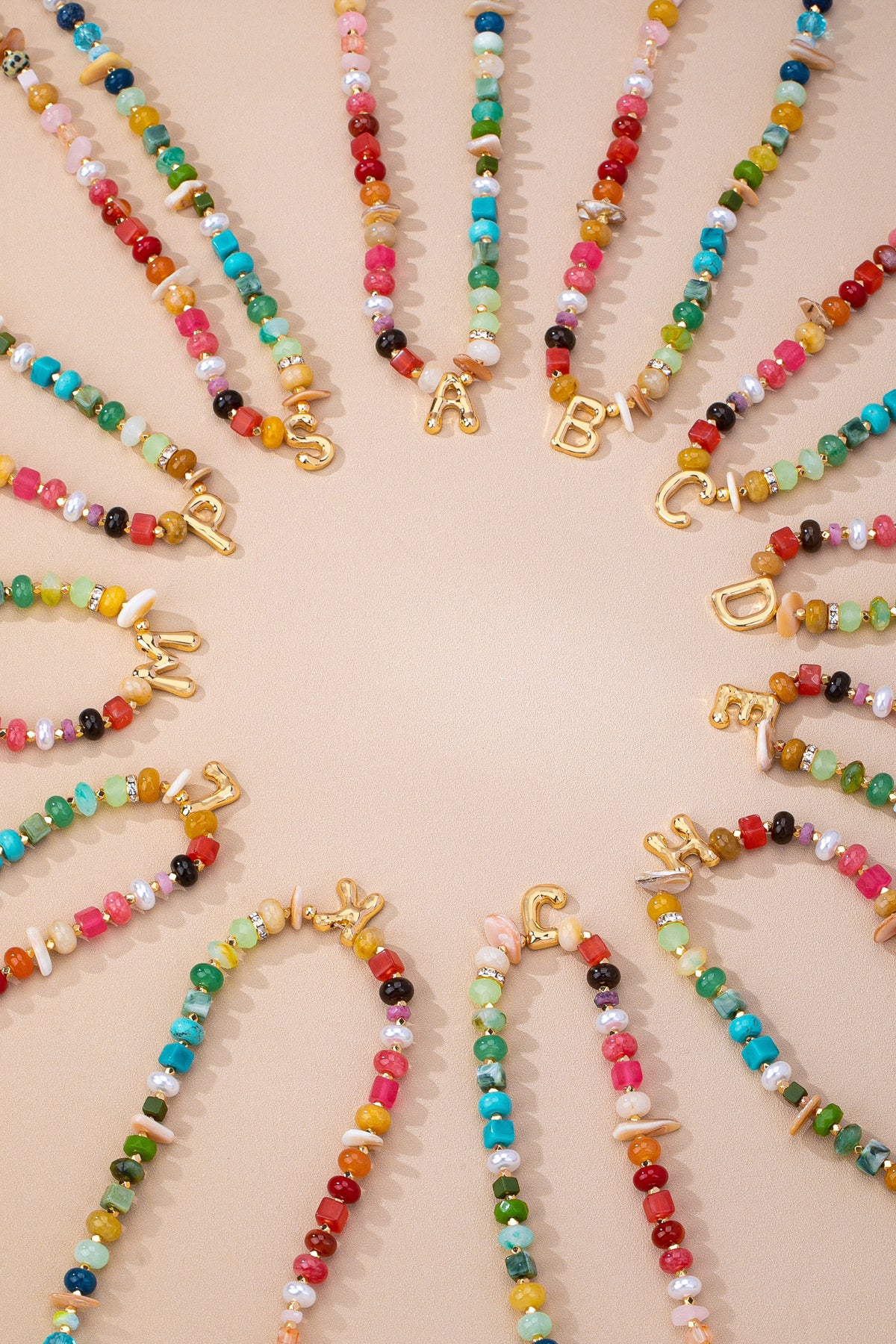 Small Beaded Initial Charm Necklace