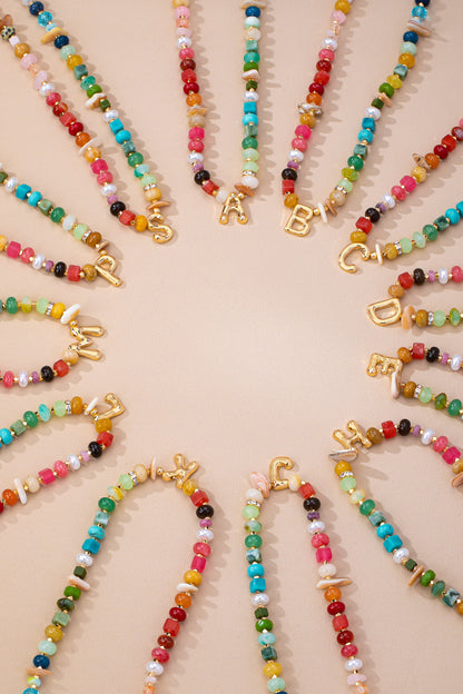 Small Beaded Initial Charm Necklace