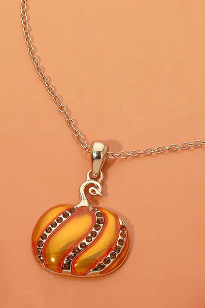 Rhinestone Enamel Pumpkin Necklace
