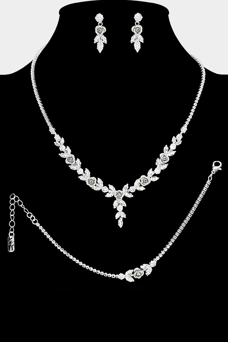 Marquise Cluster Rhinestone Jewelry Set - Clear