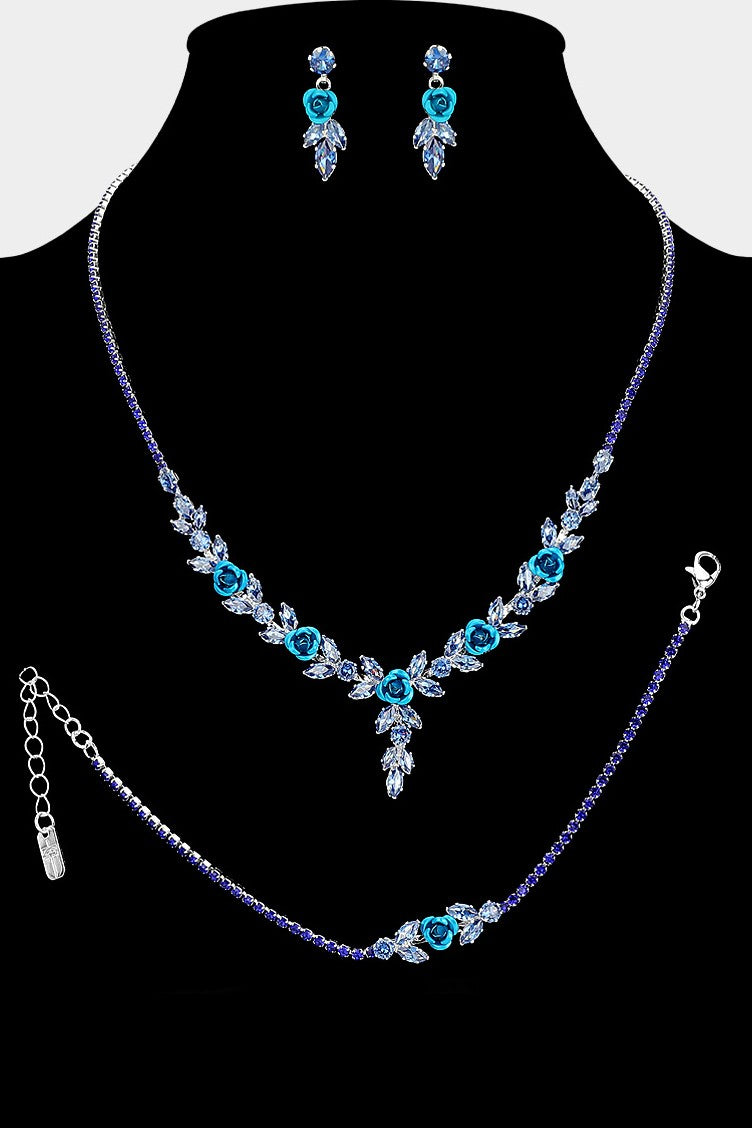 Marquise Cluster Rhinestone Jewelry Set - Blue