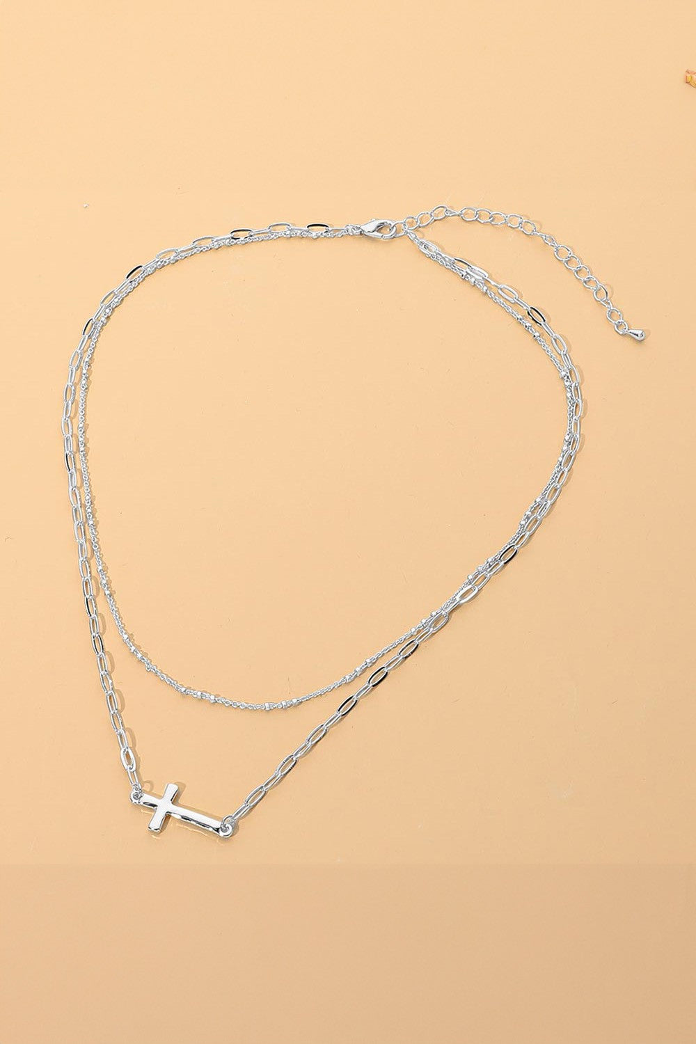 Cross Chain Layered Necklace - Silver