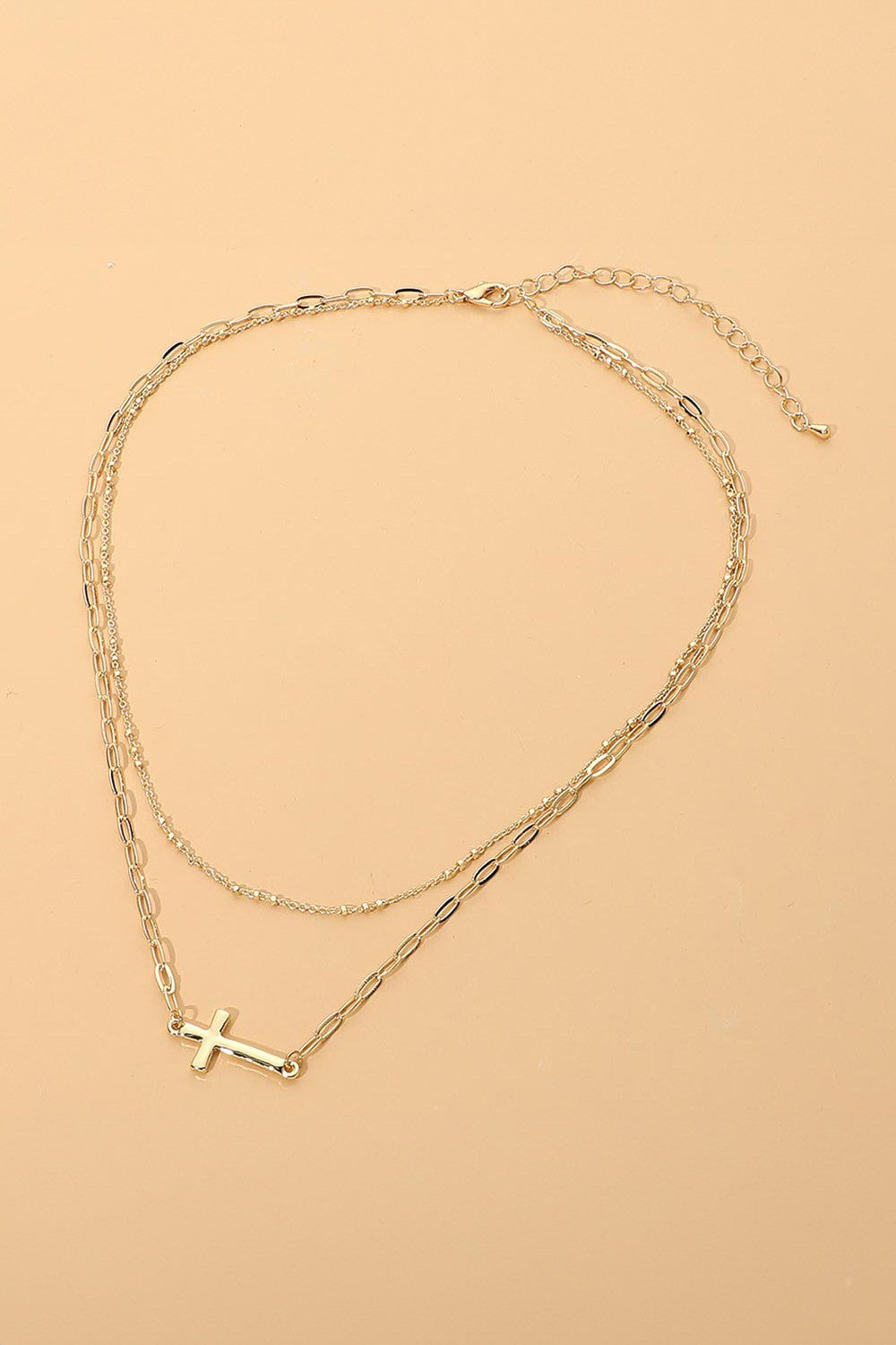 Cross Chain Layered Necklace - Gold