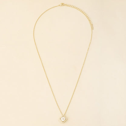 Mother Of Pearl Clover Pendant Necklace - Gold
