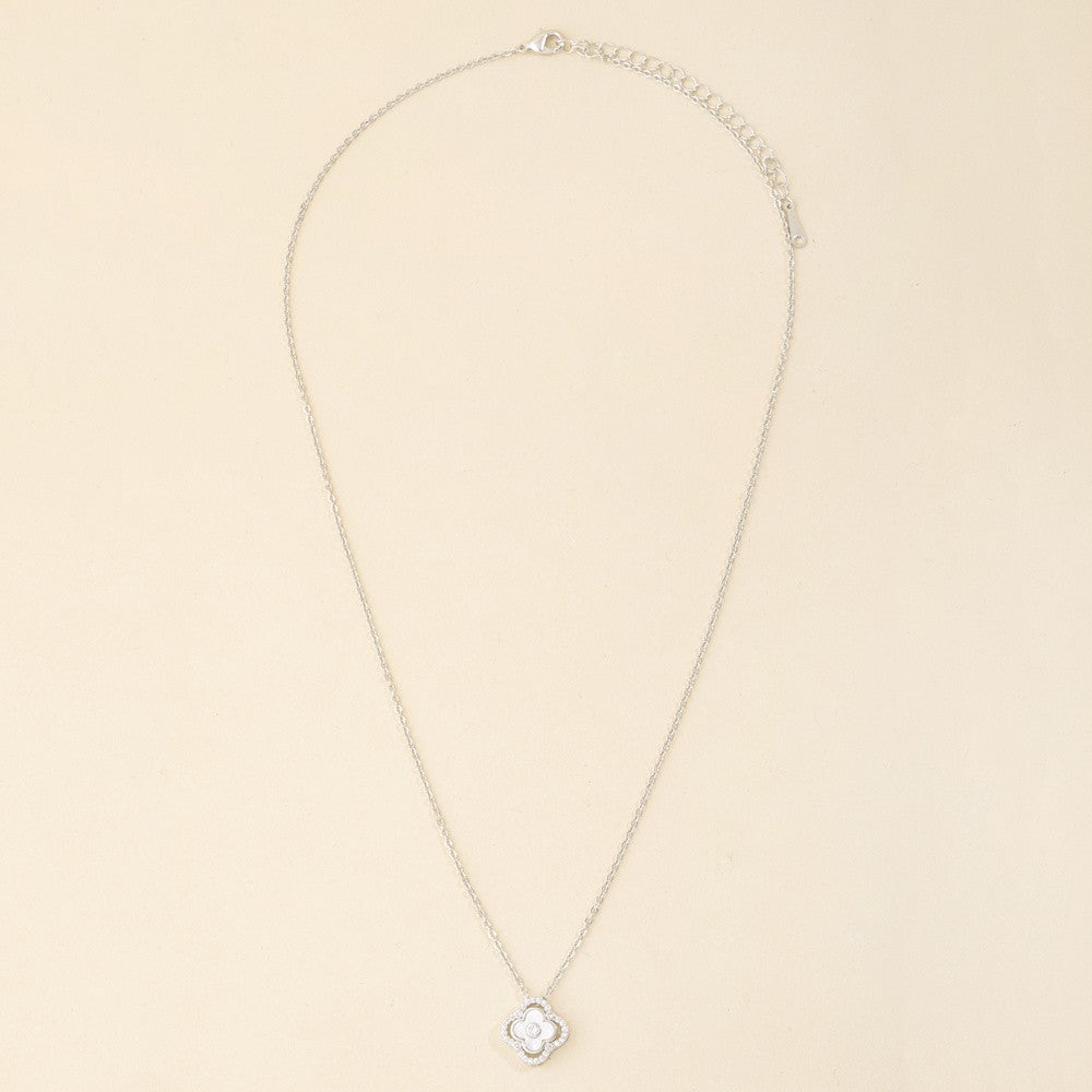 Mother Of Pearl Clover Pendant Necklace - Silver