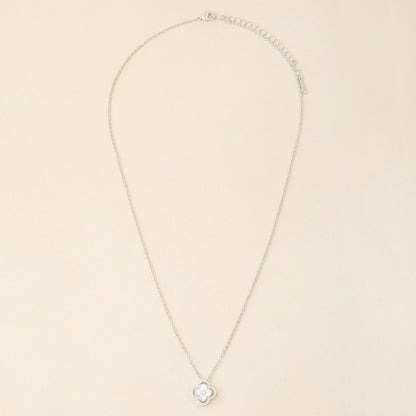 Mother Of Pearl Clover Pendant Necklace - Silver