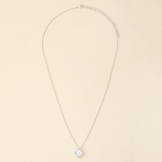Mother Of Pearl Clover Pendant Necklace - Silver