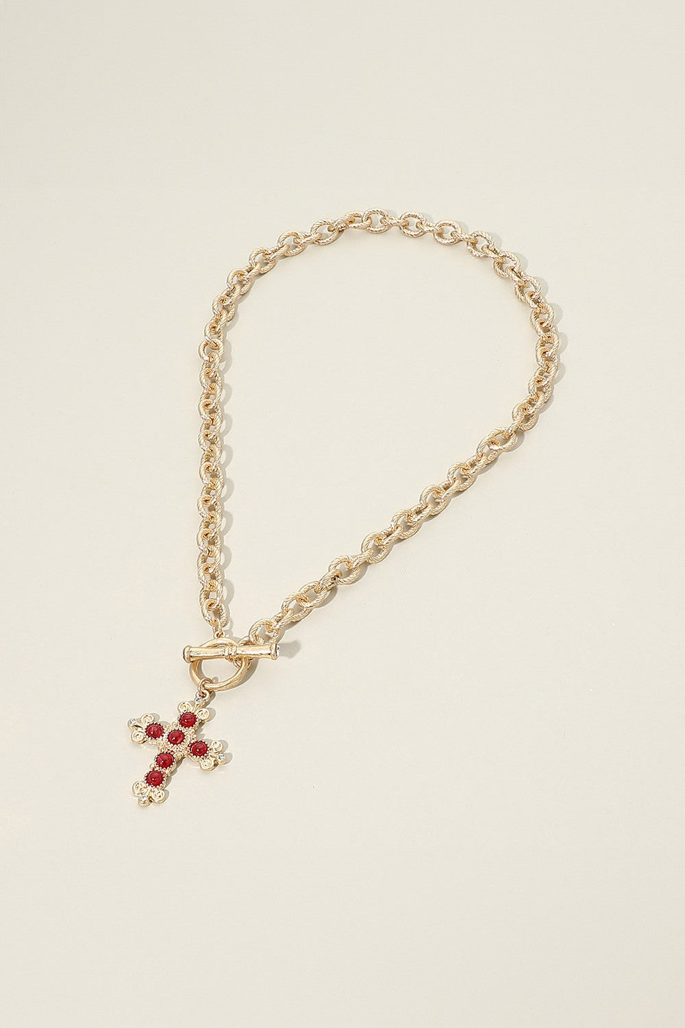 Stone Ornate Cross Charm Toggle Necklace
