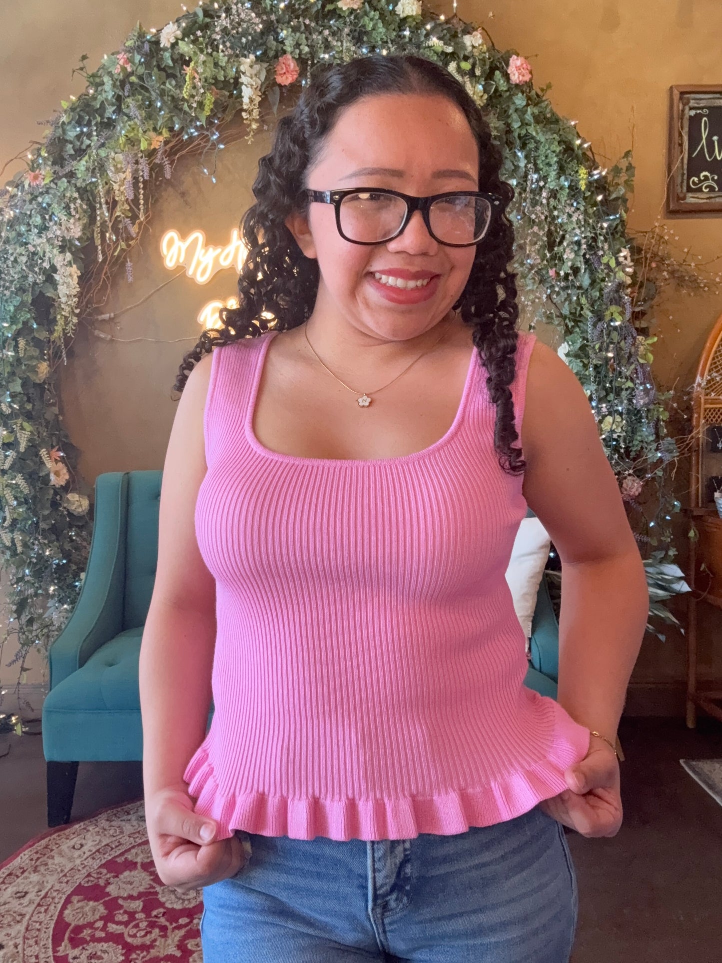 Sweet Peplum Tank - Pink