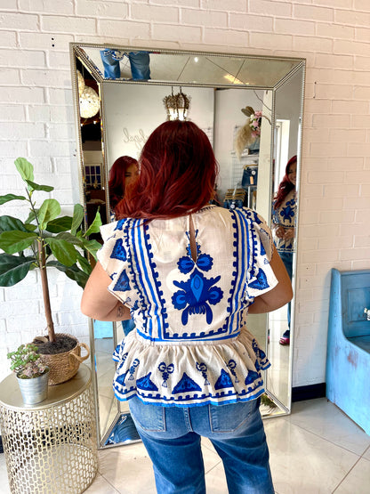 My Royal Embroidered Peplum Blouse