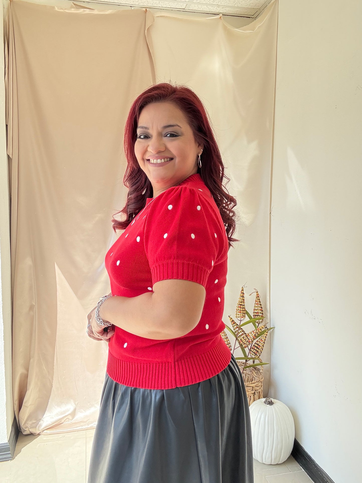 Ember Dots Sweater Top - Red