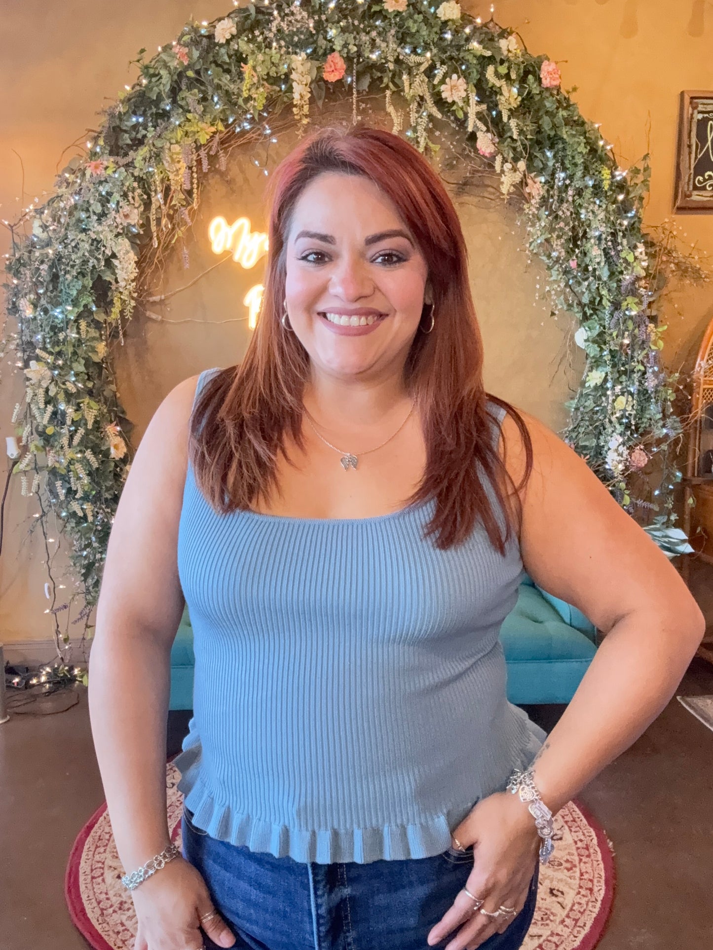 Sweet Peplum Tank - Chambray