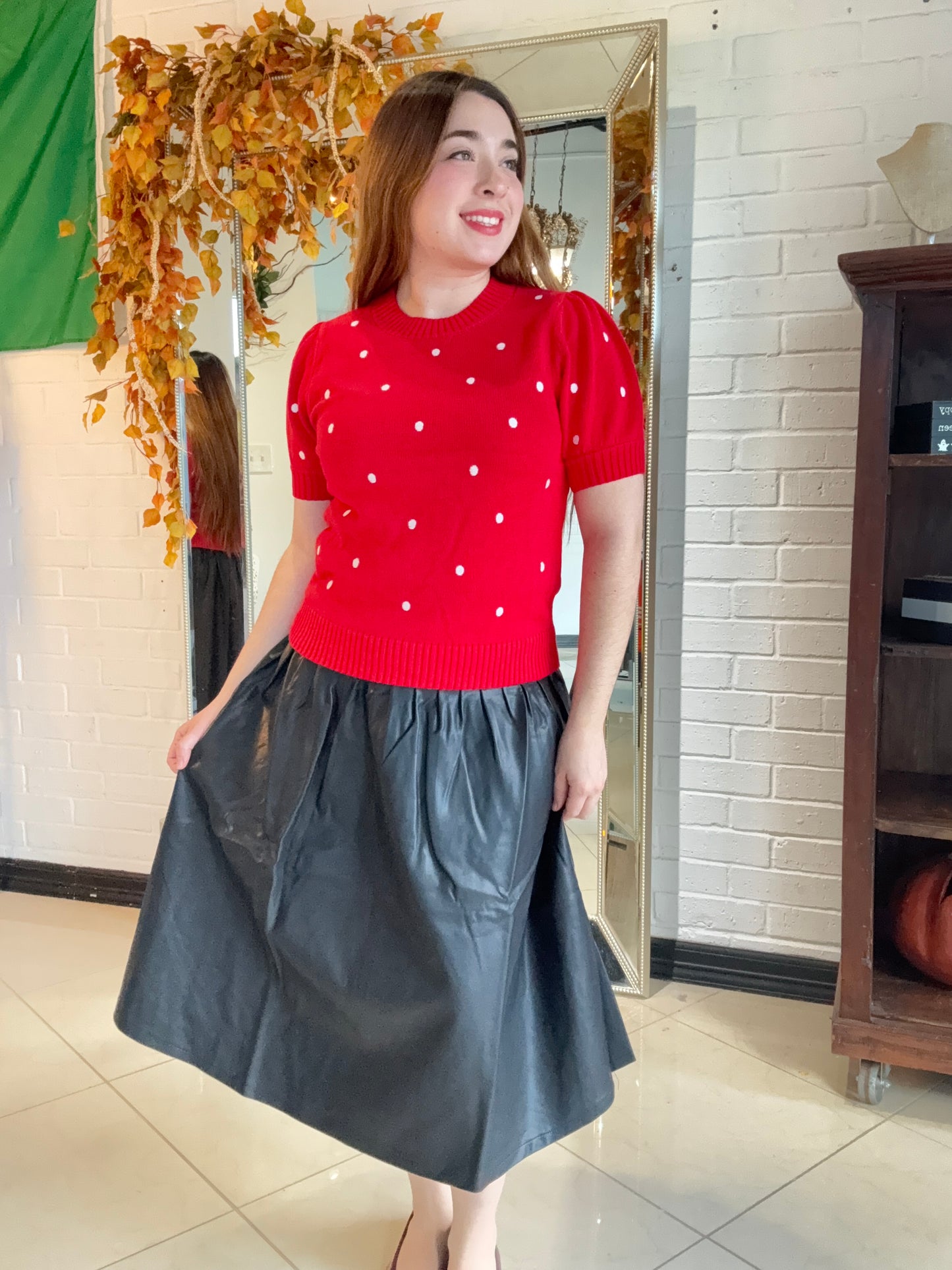 Ember Dots Sweater Top - Red