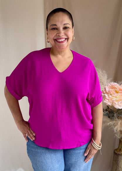 The Arlene Flowy Blouse -Magenta