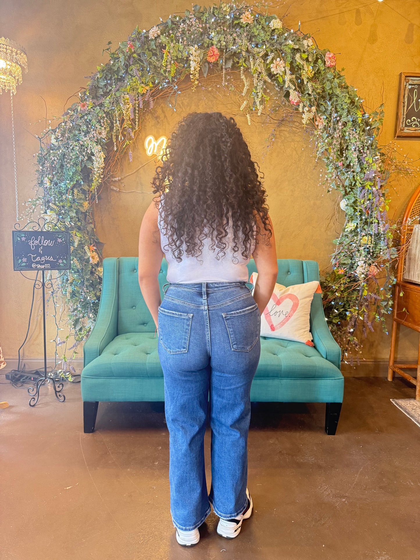 The Kinsley Tummy Control Wide Jeans - Dark