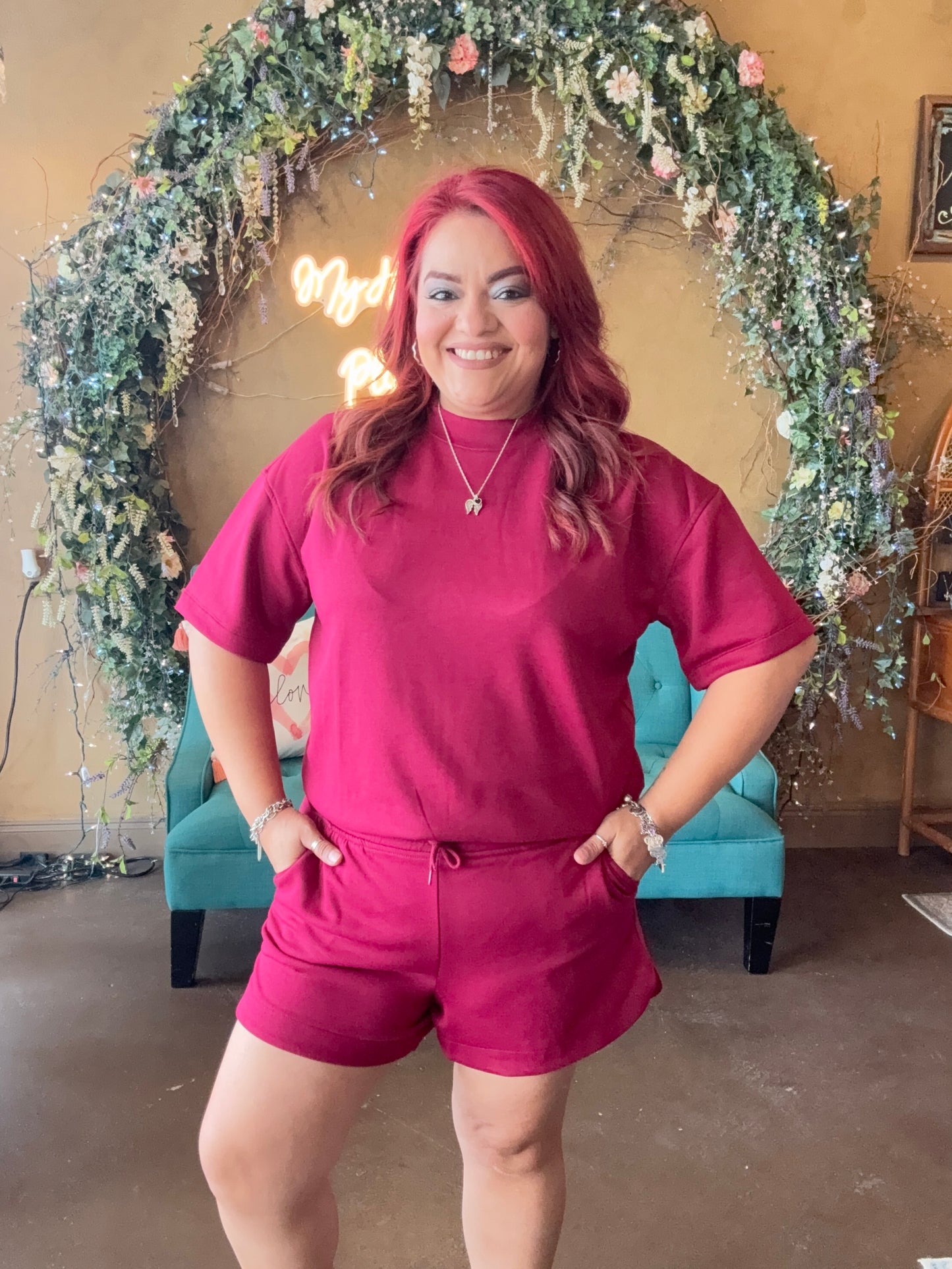 Running Errands Mock Neck Set- Cabernet
