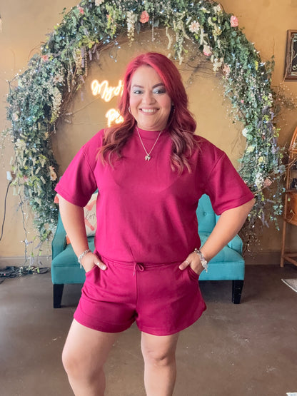 Running Errands Mock Neck Set- Cabernet