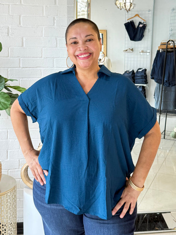 The Fall Shift Blouse - Teal Blue