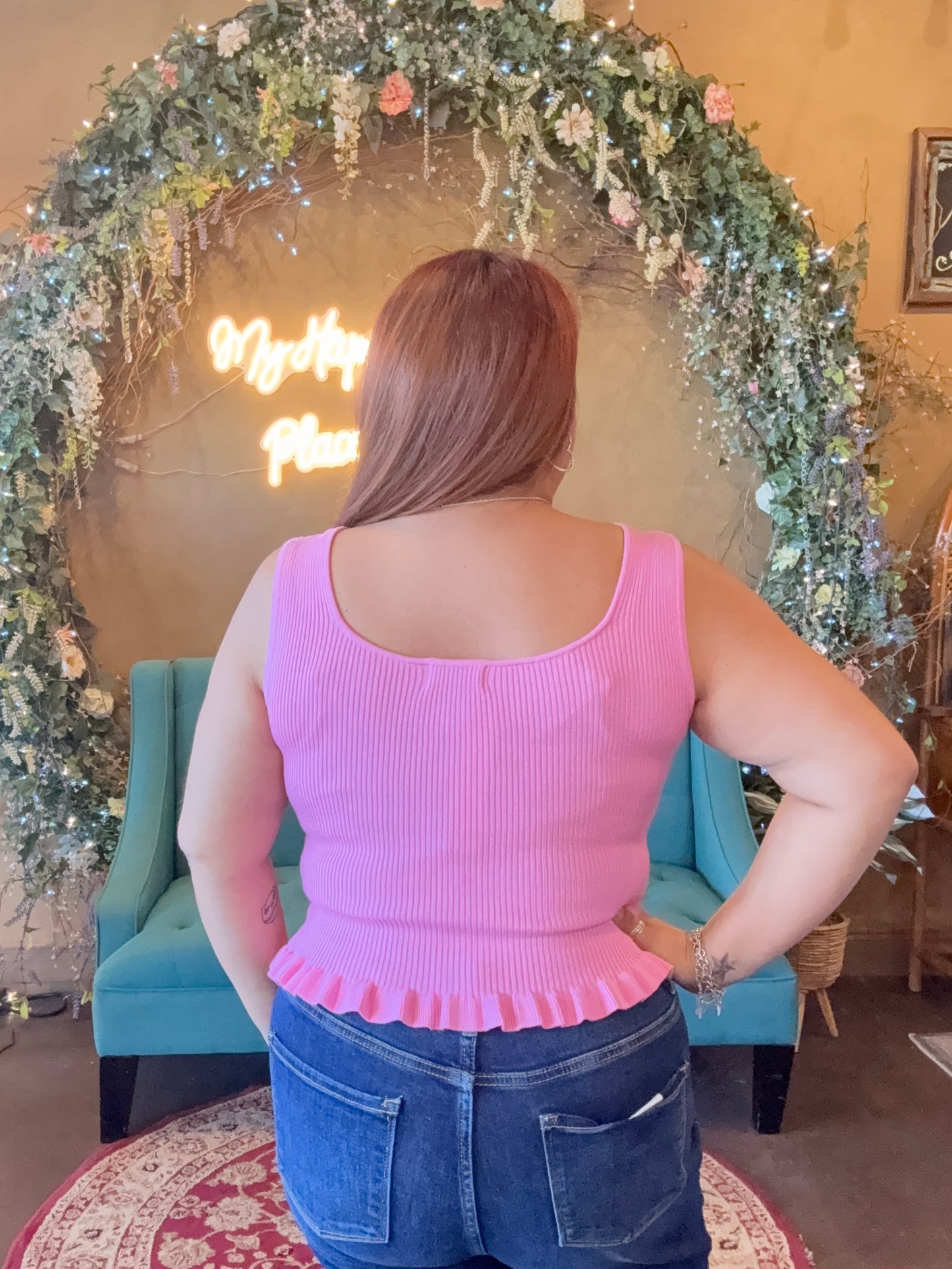 Sweet Peplum Tank - Pink