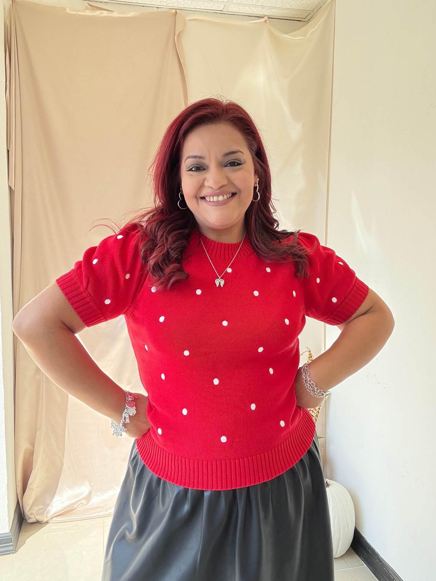 Ember Dots Sweater Top - Red