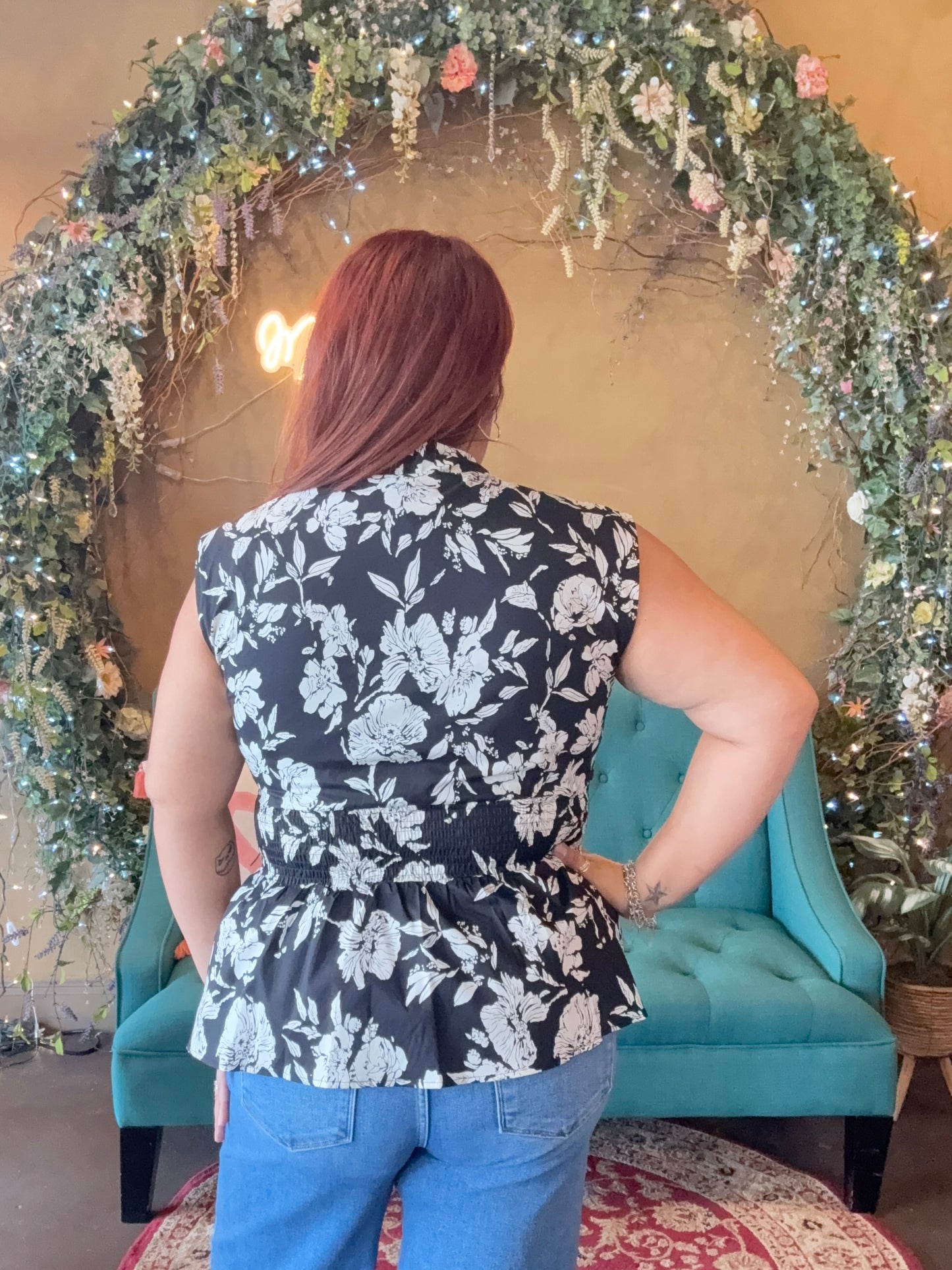 Bold Blossom Blouse - Black