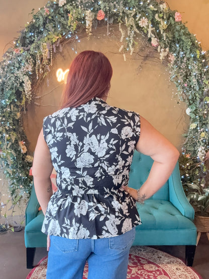 Bold Blossom Blouse - Black