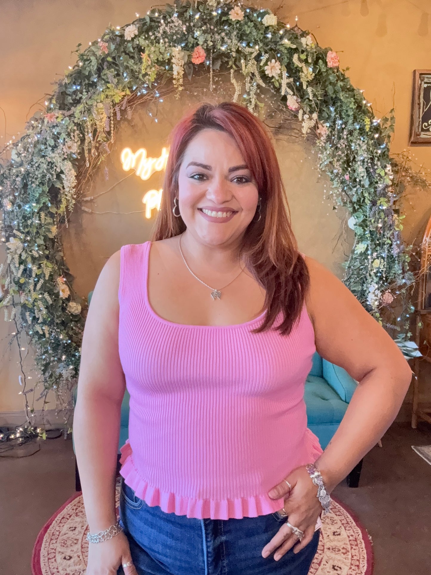 Sweet Peplum Tank - Pink