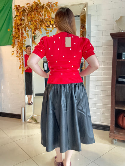 Ember Dots Sweater Top - Red