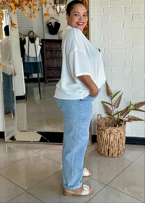 Lily Embroidered Barrel Denim