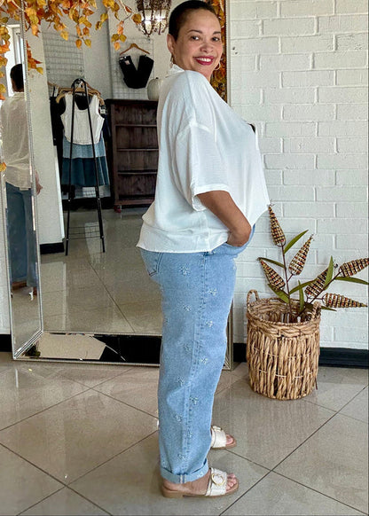 Lily Embroidered Barrel Denim