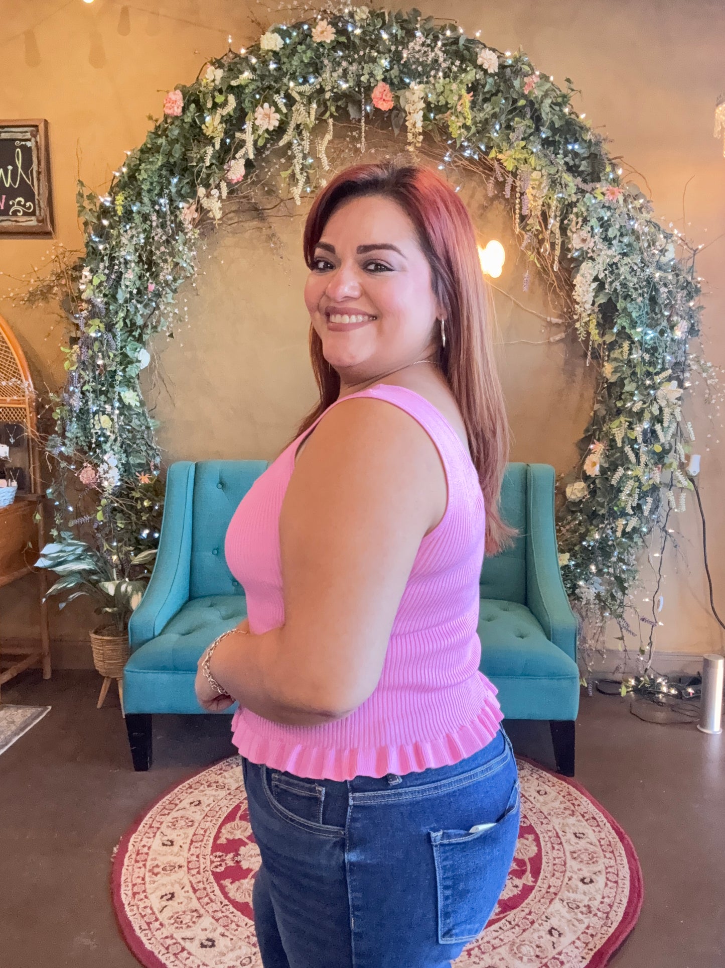 Sweet Peplum Tank - Pink