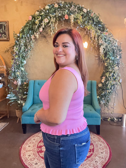 Sweet Peplum Tank - Pink