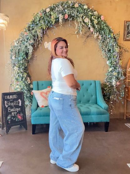 The Jenny Rhinestone Slouchy Barrel Jeans