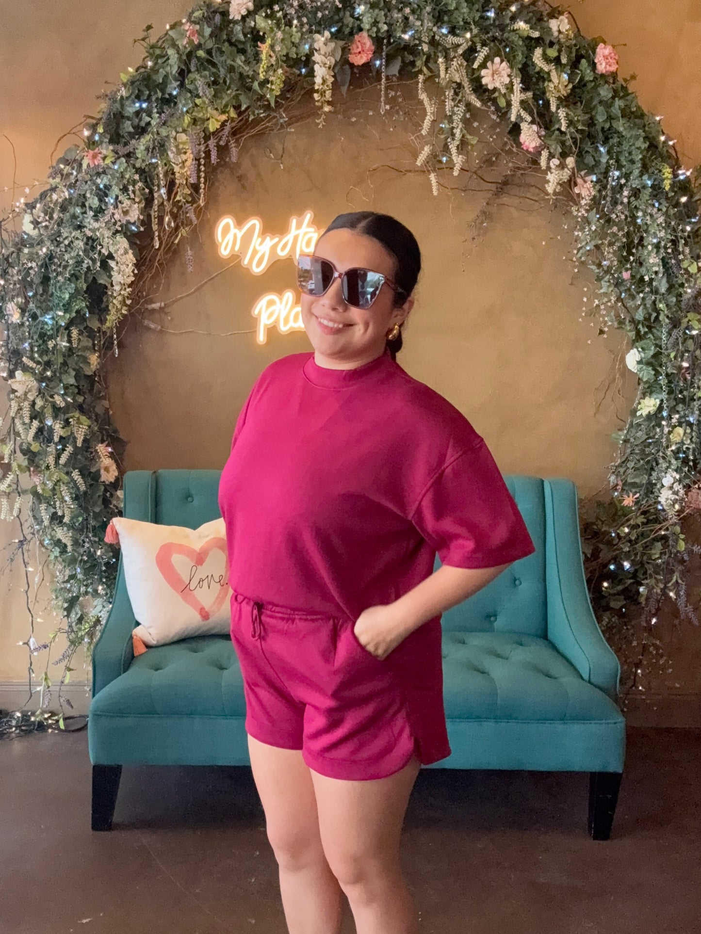 Running Errands Mock Neck Set- Cabernet