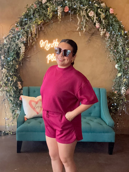 Running Errands Mock Neck Set- Cabernet