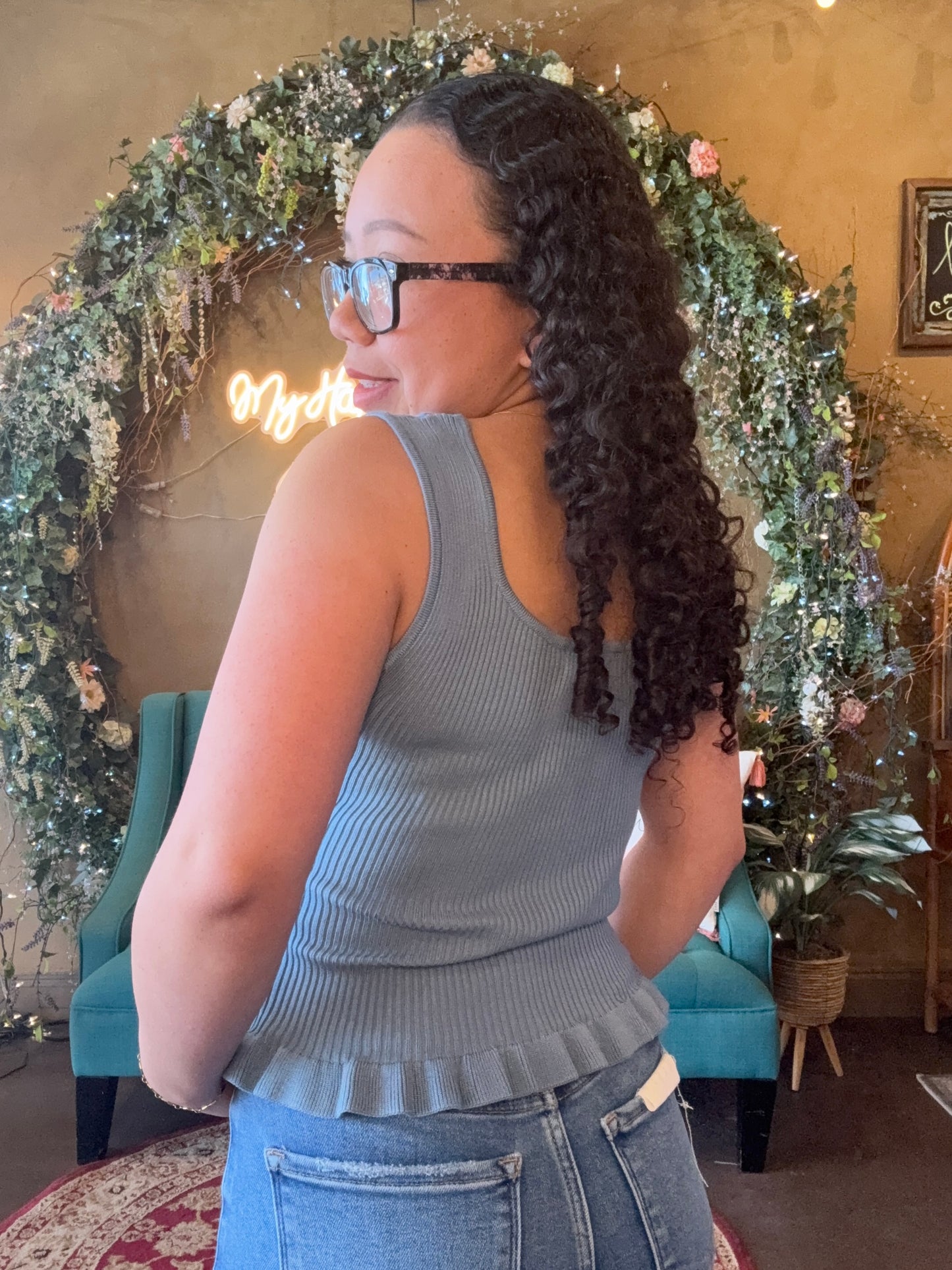 Sweet Peplum Tank - Chambray