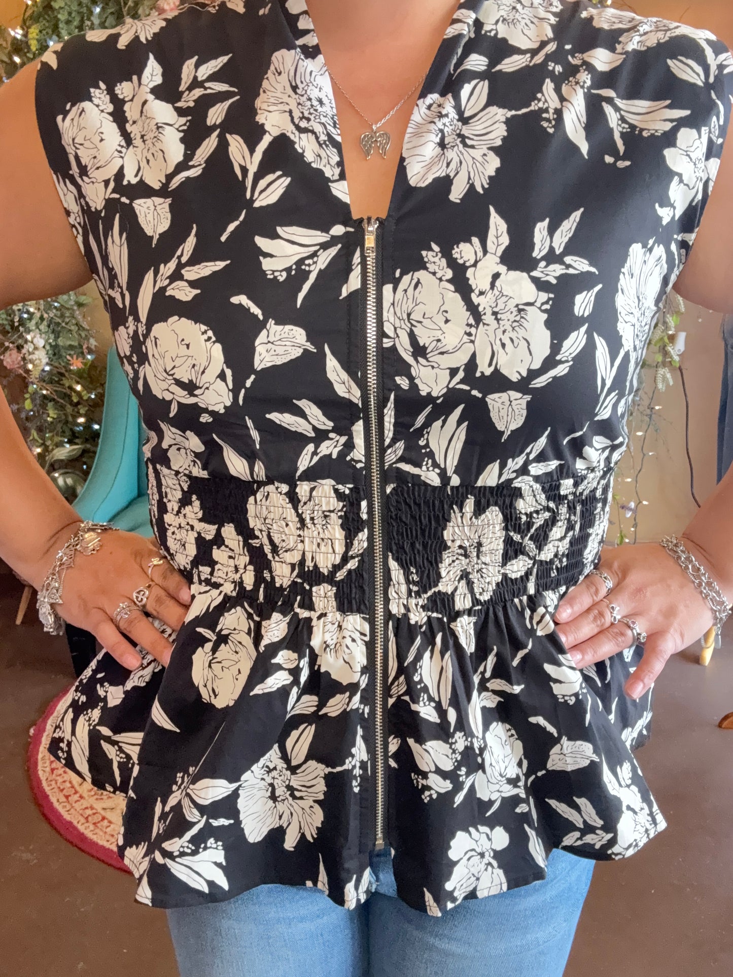 Bold Blossom Blouse - Black
