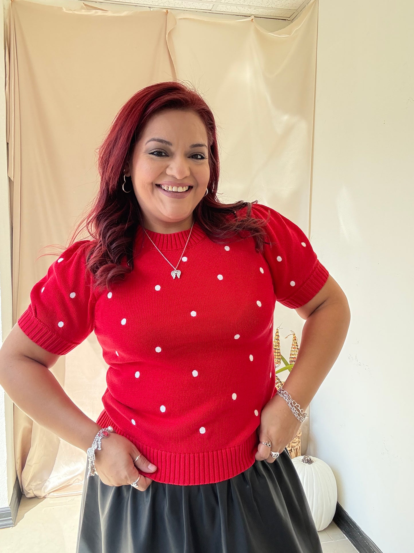 Ember Dots Sweater Top - Red
