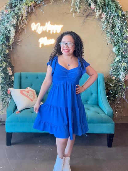 The Carrie Smocked Mini - Cobalt Blue