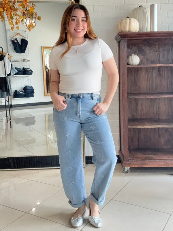 Lily Embroidered Barrel Denim