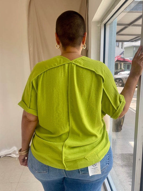 The Arlene Flowy Blouse -Chartreuse