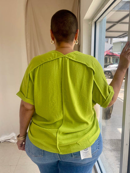 The Arlene Flowy Blouse -Chartreuse