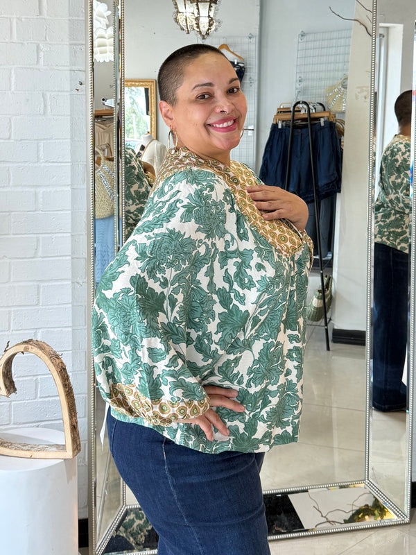 Autumn Vibes Only Blouse - Green Mix