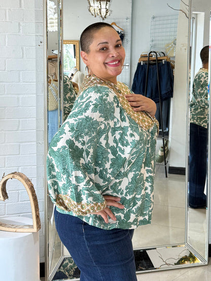 Autumn Vibes Only Blouse - Green Mix