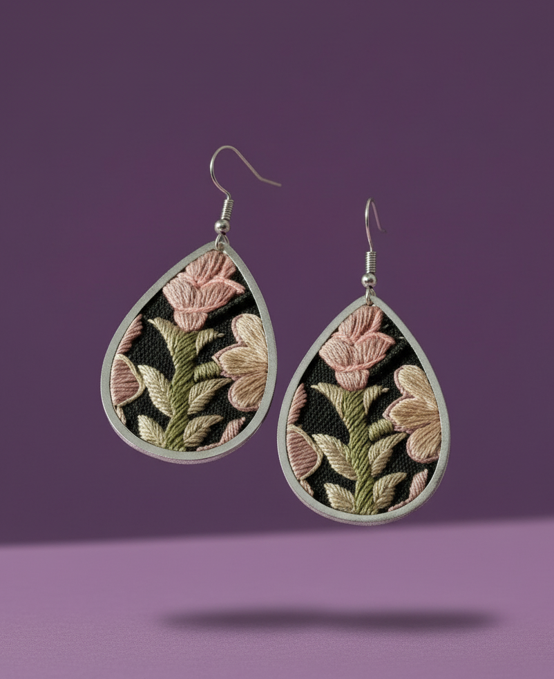 Embroidered Elegance Earrings - Black